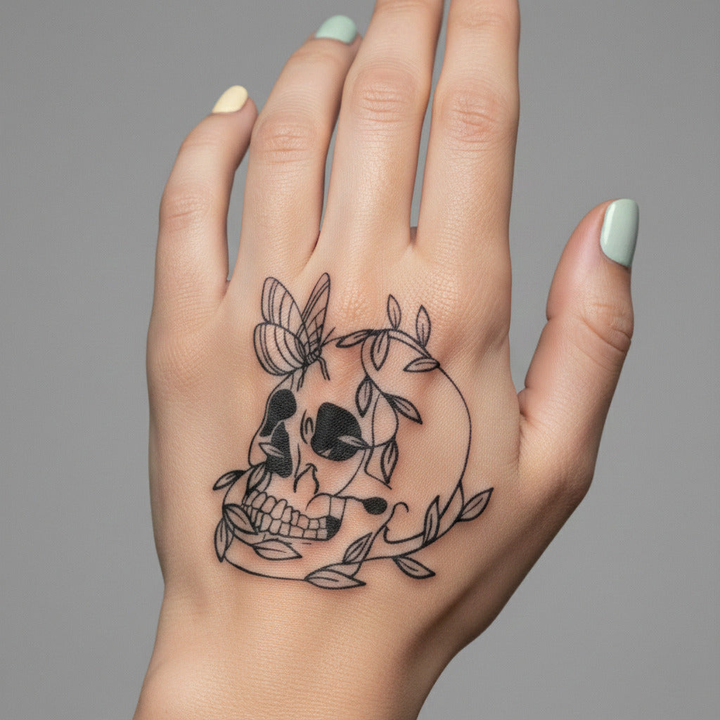 Tatuaje Temporal Calavera con Mariposa