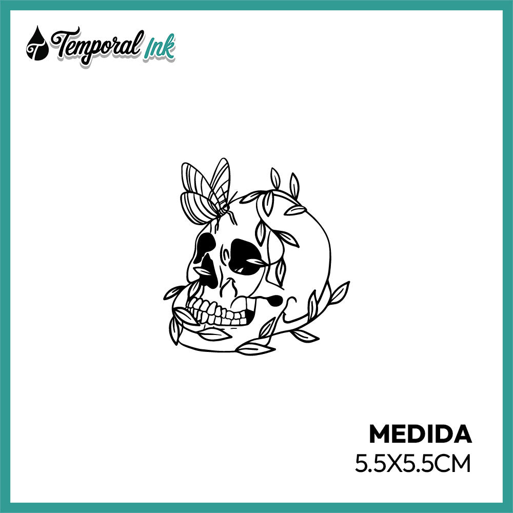 Tatuaje Temporal Calavera con Mariposa