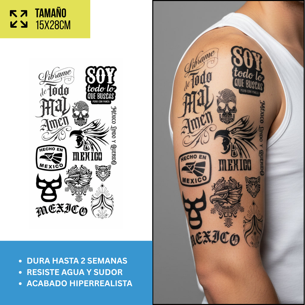 Tatuajes Temporales Arte Latino y Cultura Mexicana | Pack recortables