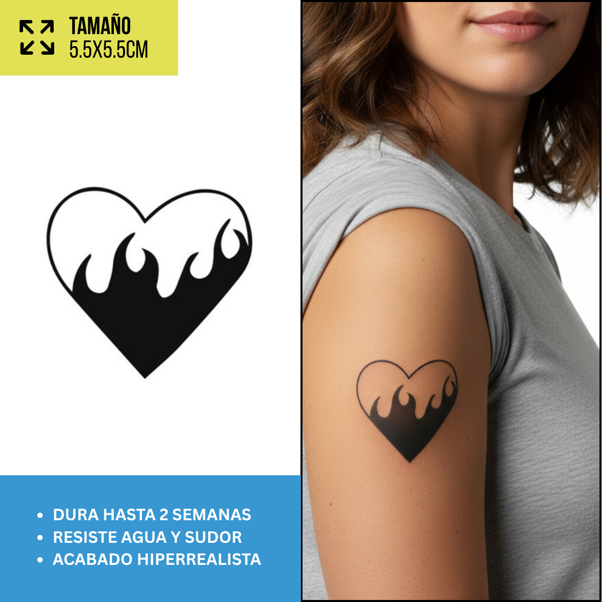 Tatuaje Temporales Corazones | Duran hasta 2 Semanas