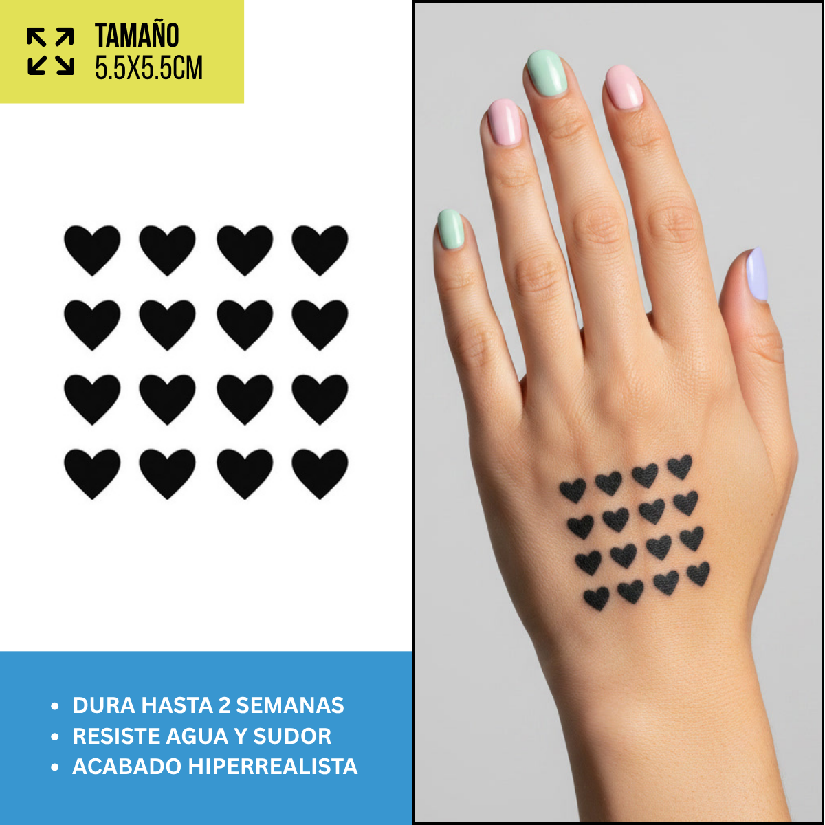 Tatuaje Temporales Corazones | Duran hasta 2 Semanas