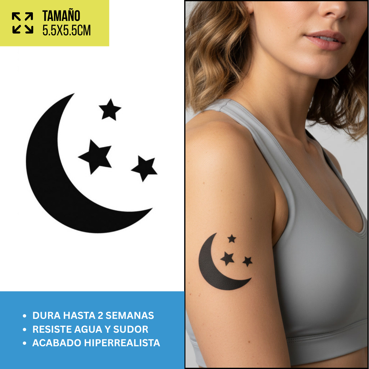 Tatuajes Temporales Sol, Luna y Estrellas  | Hombre y Mujer