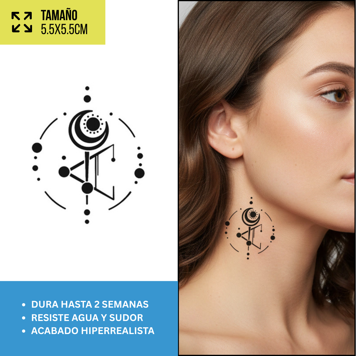 Tatuajes Temporales Sol, Luna y Estrellas  | Hombre y Mujer
