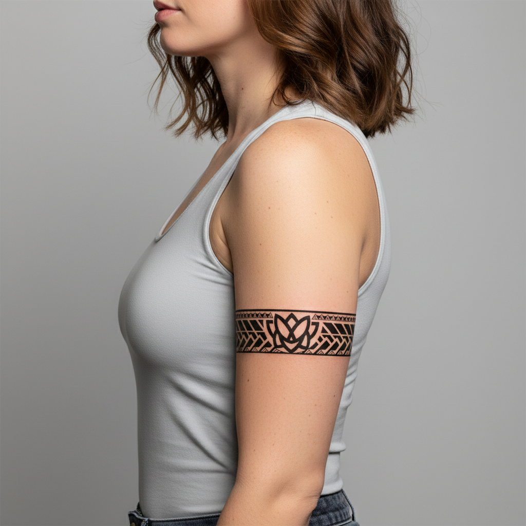 Tatuaje Brazalete Loto Geométrico