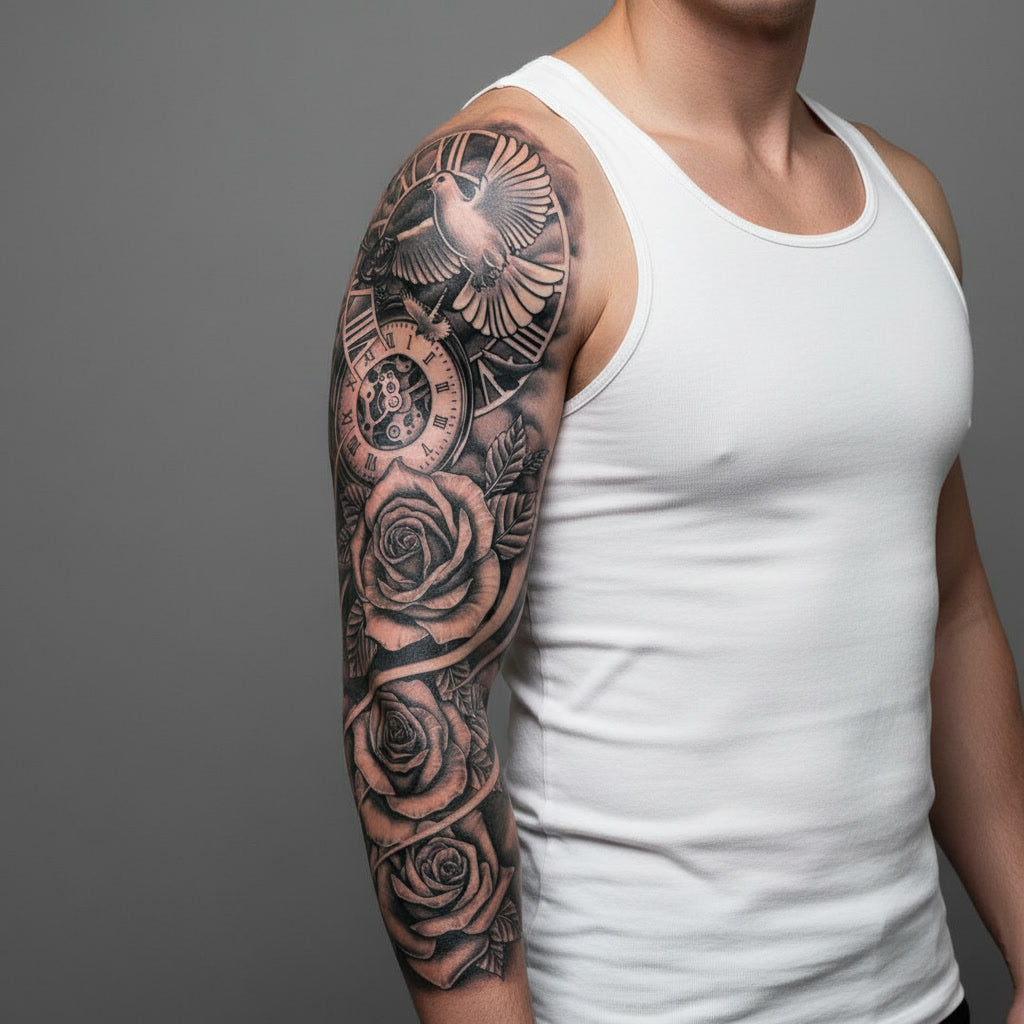 Manga Reloj romano y rosas