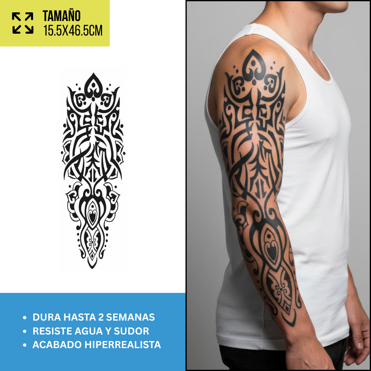 Tatuajes Temporales Mangas Tribales y Polinesias | Hasta 2 Semanas