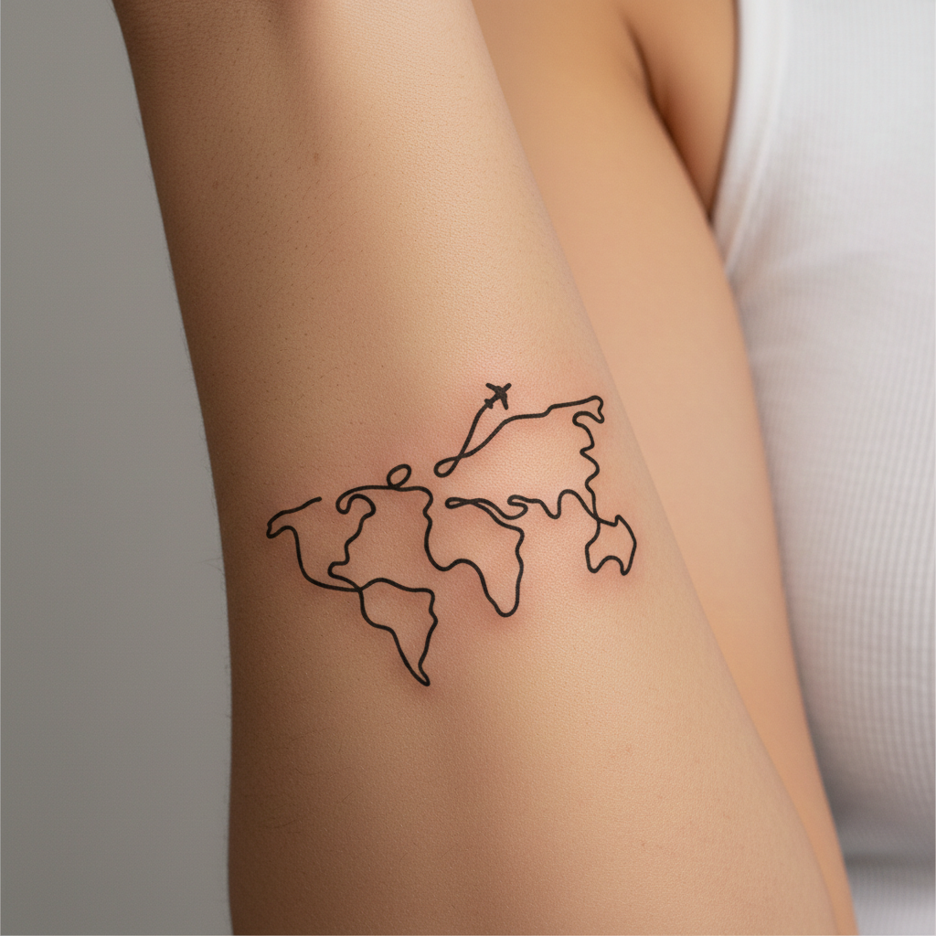 Tatuaje Mapamundi Lineal