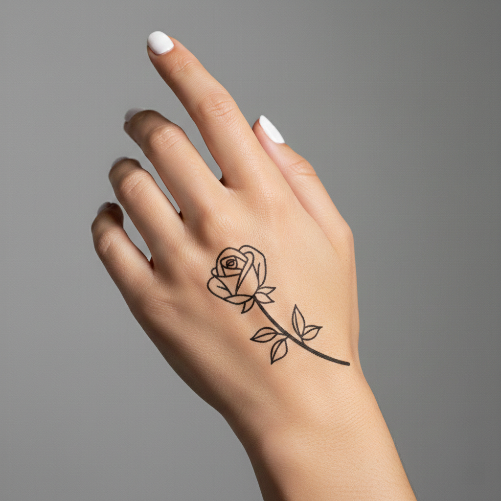 Tatuaje Rosa en Líneas