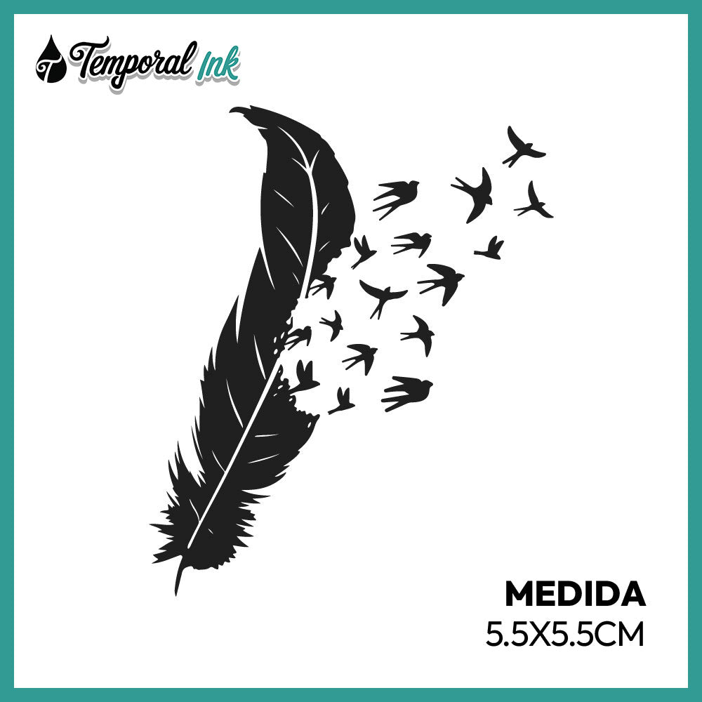 Tatuaje Pluma con Aves