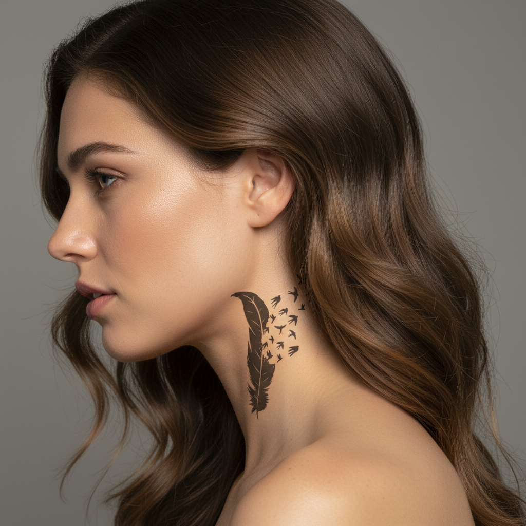 Tatuaje Pluma con Aves