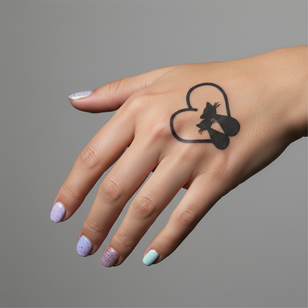 Tatuaje Gatos en Corazón