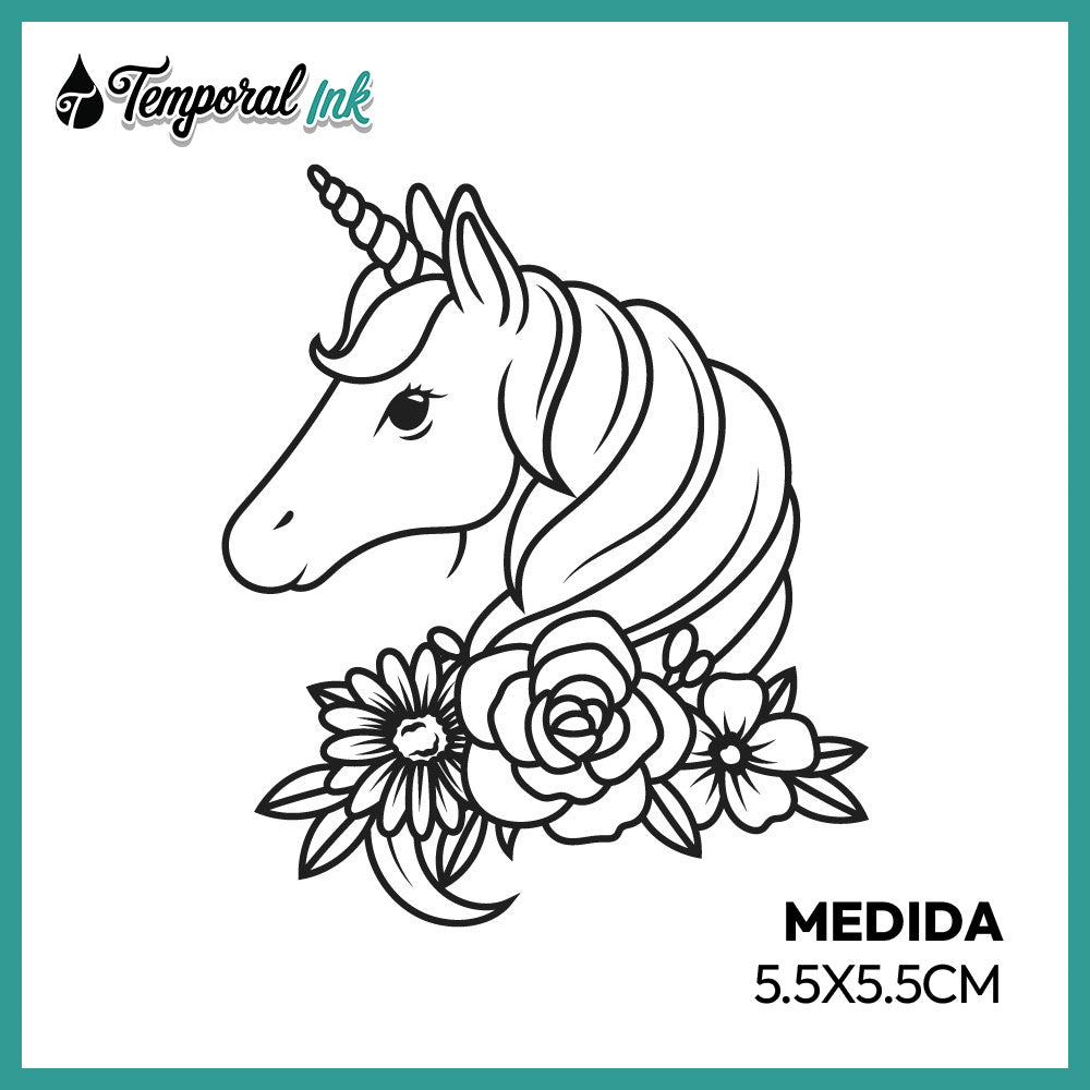 Tatuaje Unicornio Floral