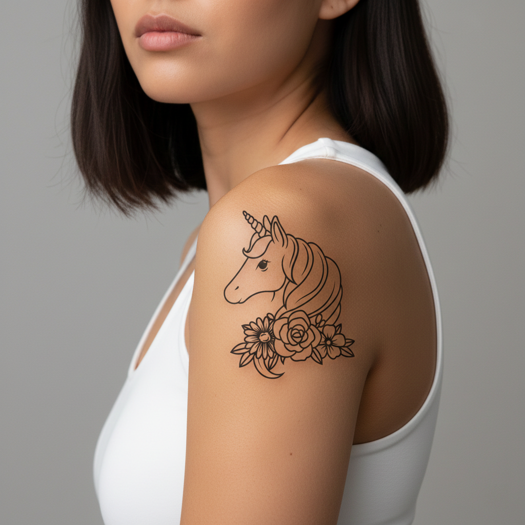 Tatuaje Unicornio Floral
