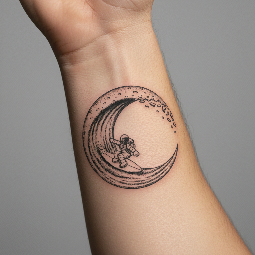 Tatuaje Astronauta Surfeando