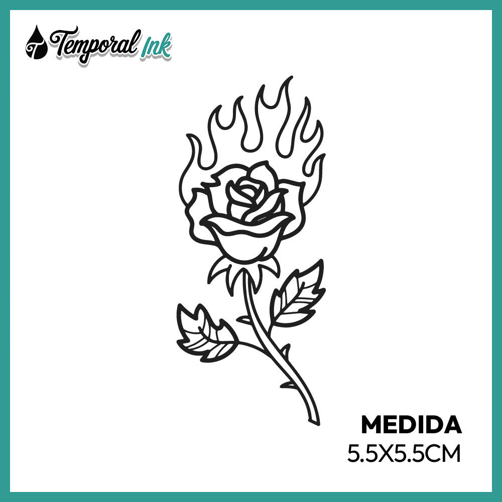 Tatuaje Rosa en llamas
