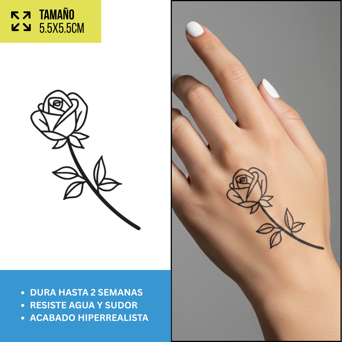 Tatuaje Temporales Flores Fine Line | Duran hasta 2 Semanas