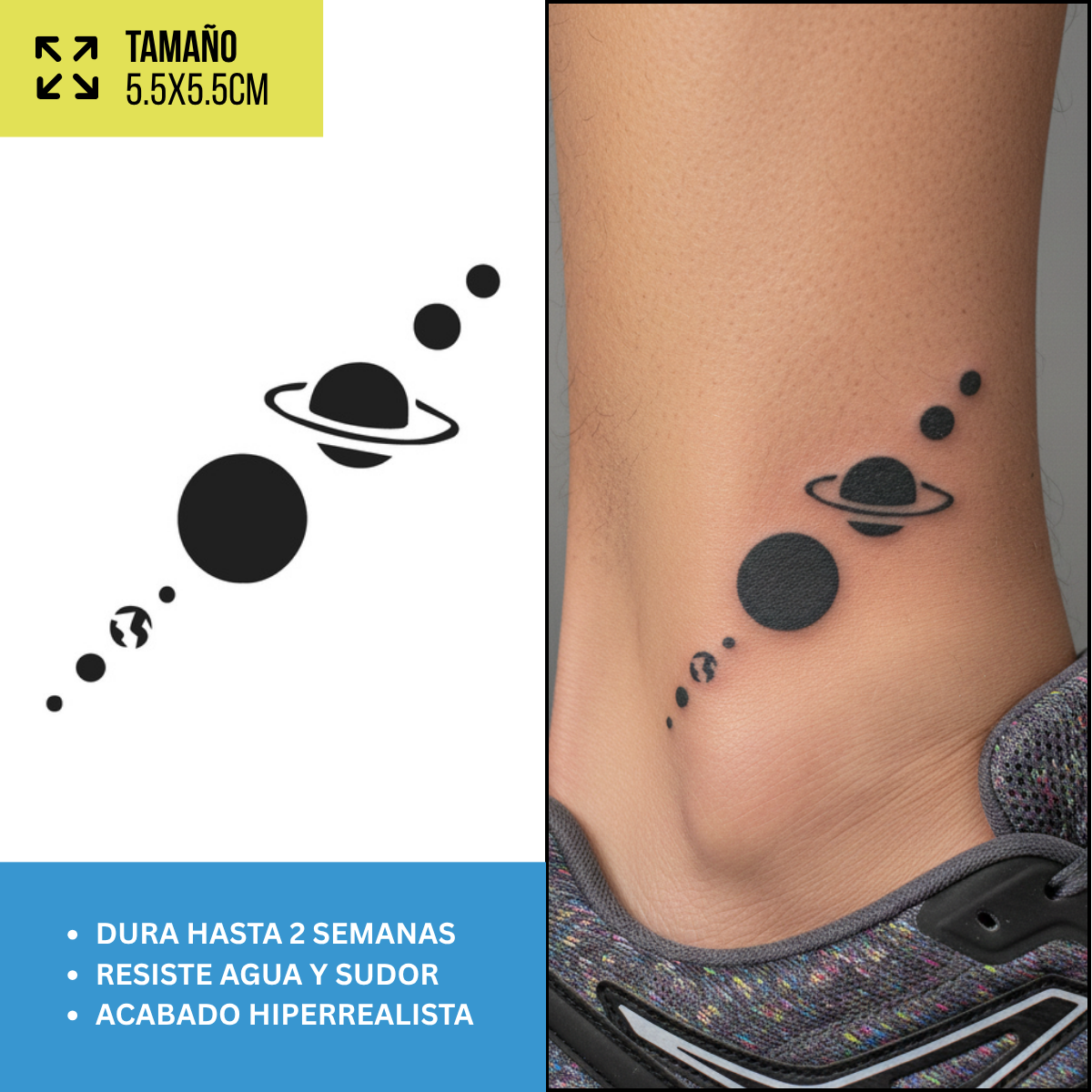 Tatuajes Temporales Sol, Luna y Estrellas  | Hombre y Mujer