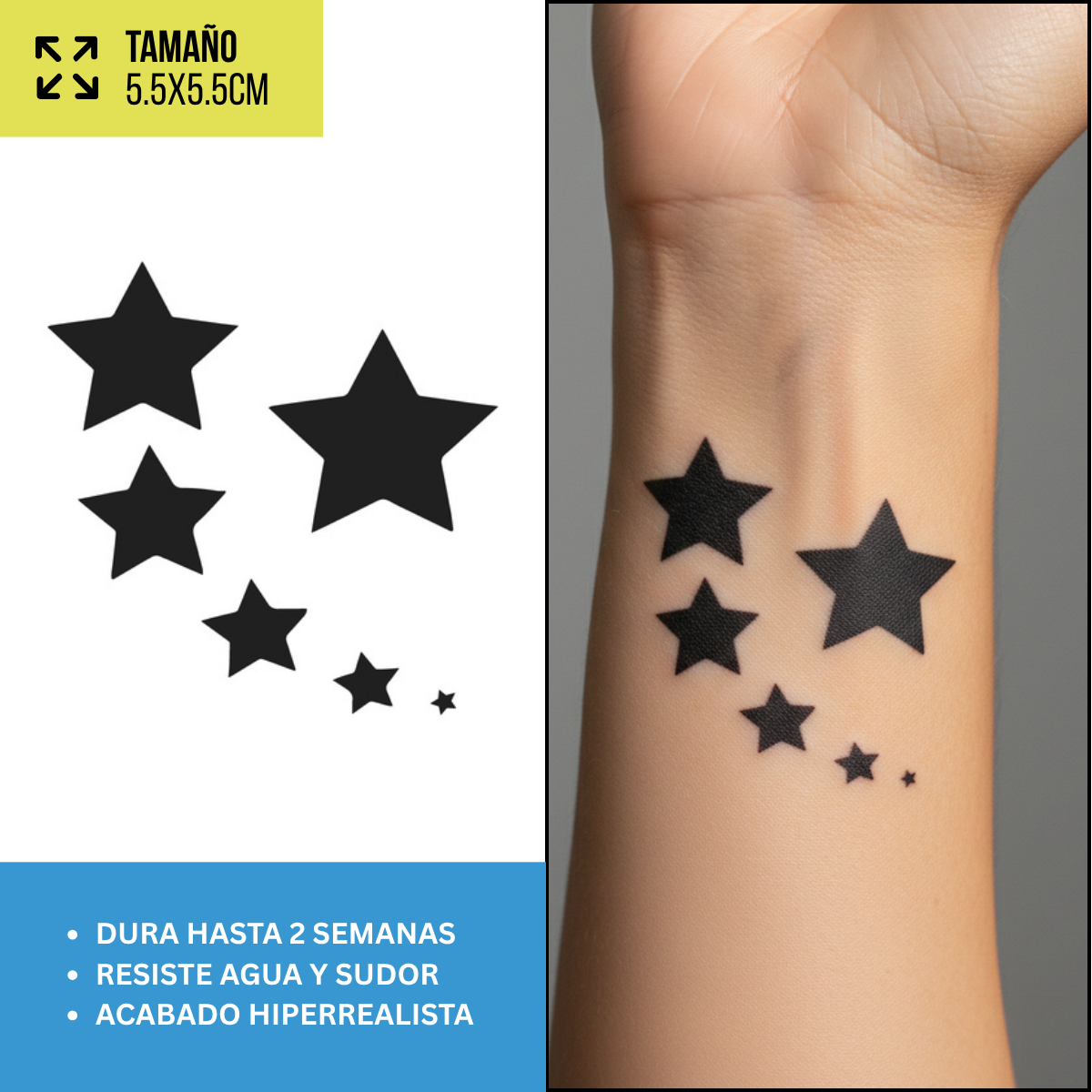Tatuajes Temporales Sol, Luna y Estrellas  | Hombre y Mujer