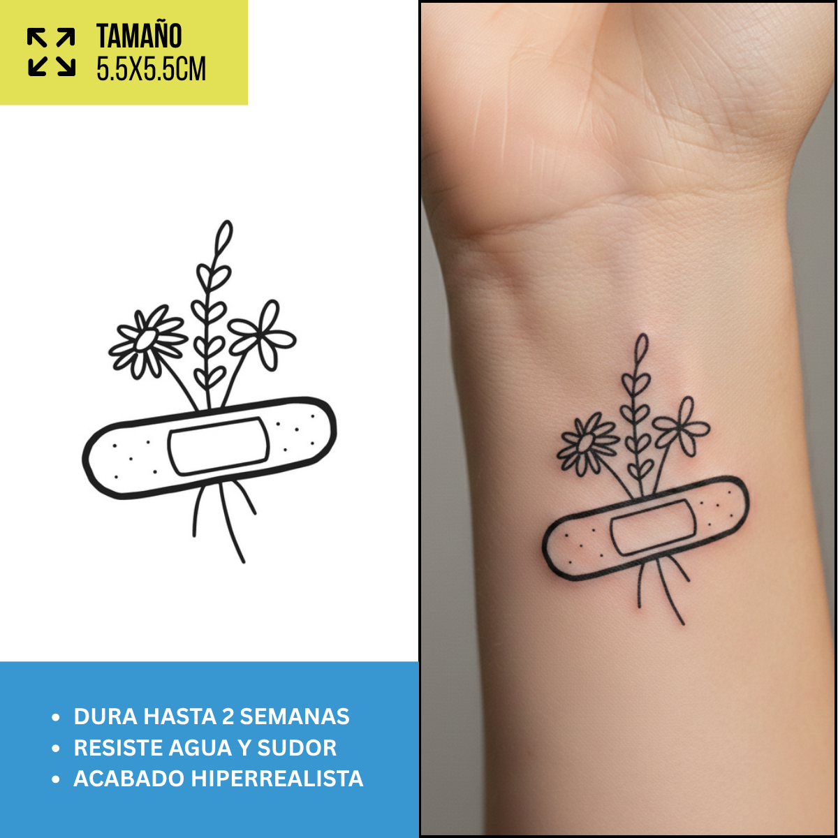 Tatuaje Temporales Flores Fine Line | Duran hasta 2 Semanas