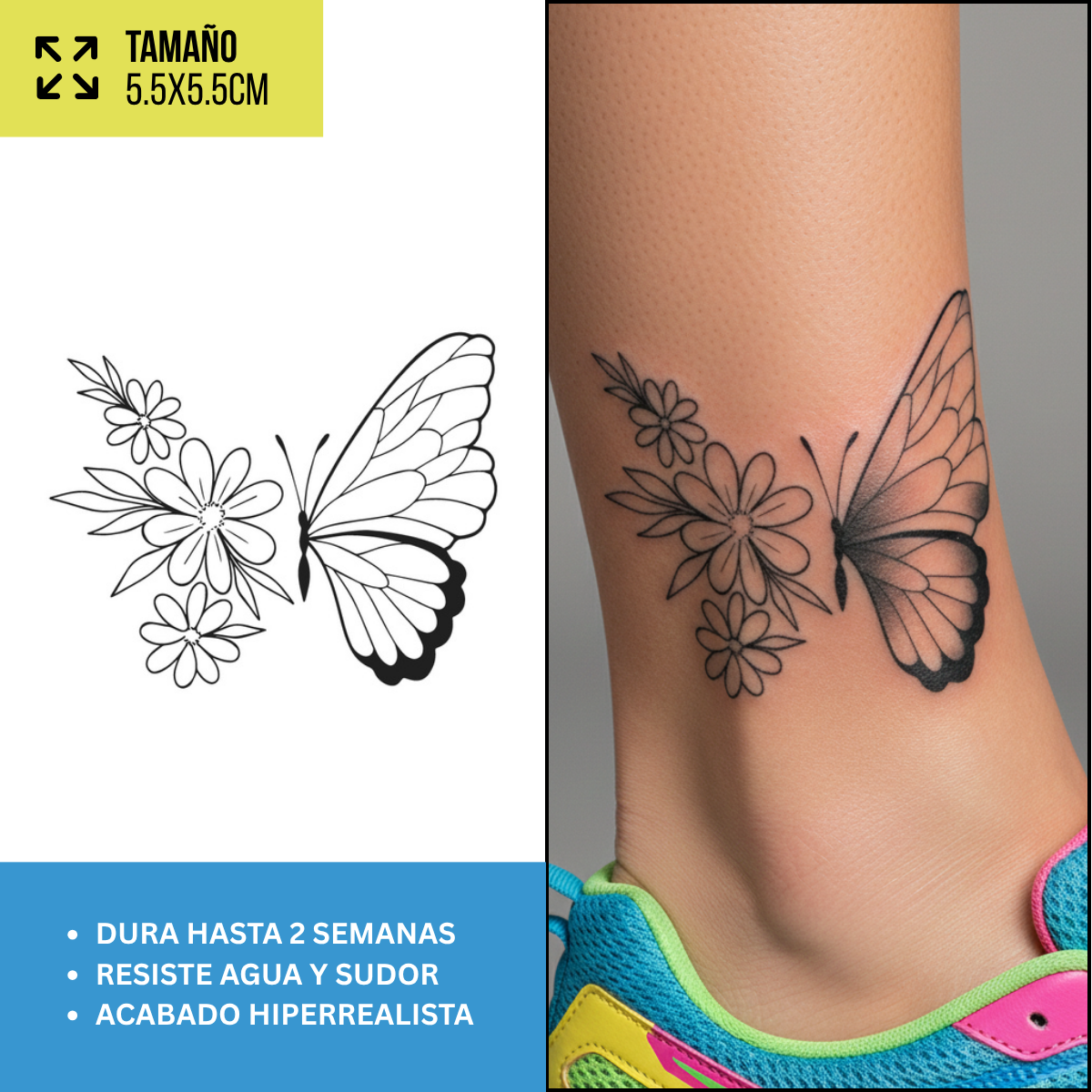 Tatuaje Temporales Flores Fine Line | Duran hasta 2 Semanas