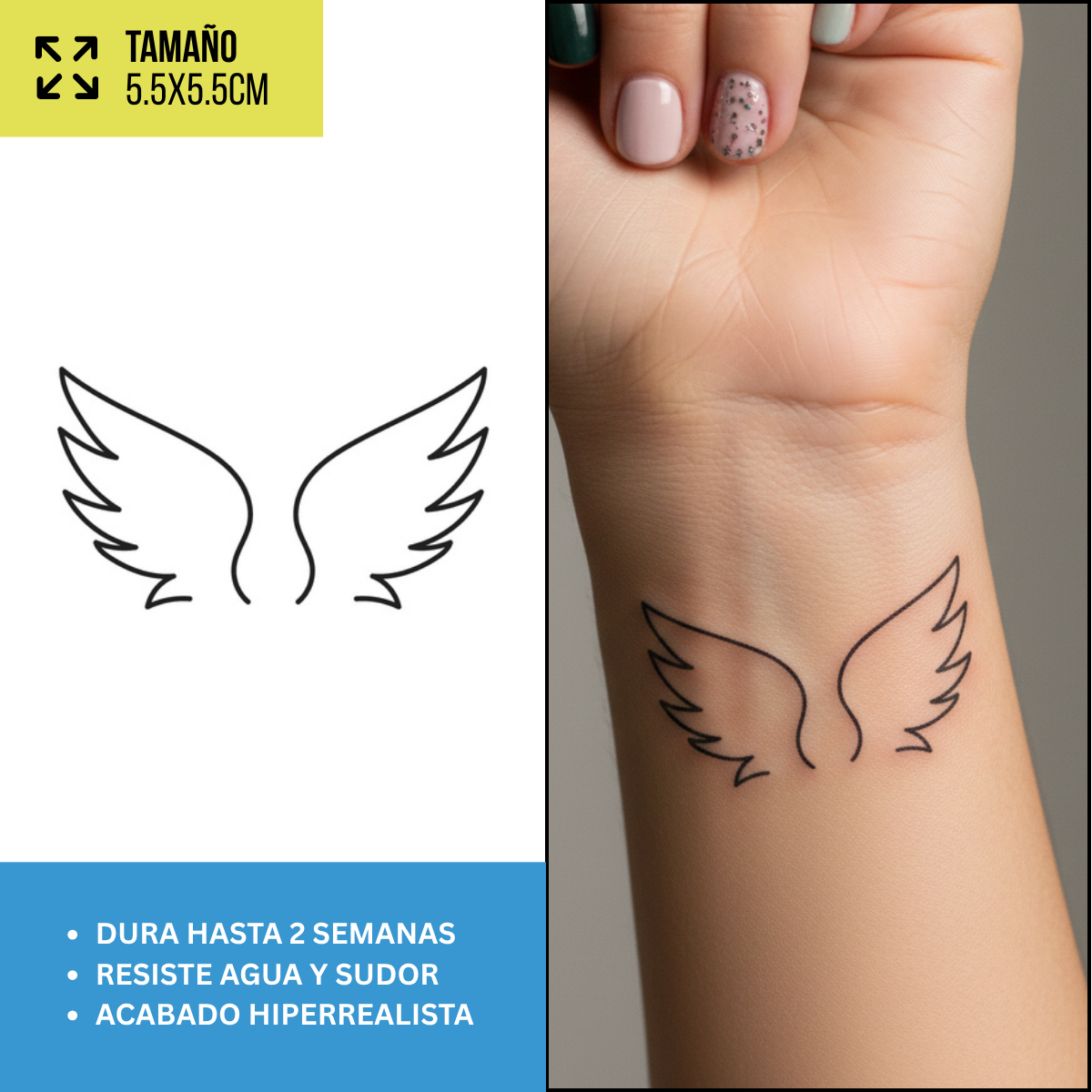 Tatuajes Temporales Alas, Ángeles y Espirituales | Duran hasta 2 Semanas
