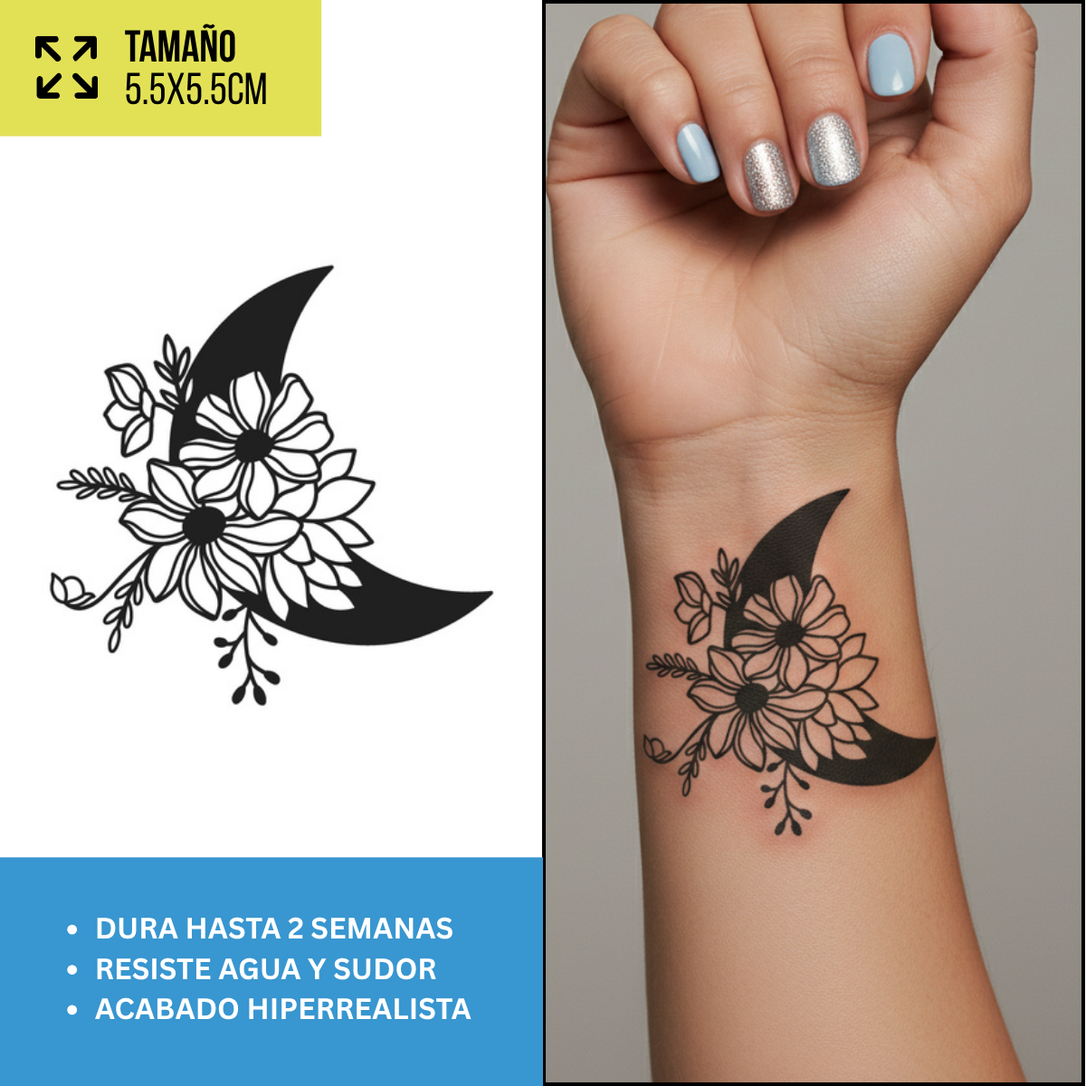 Tatuajes Temporales Sol, Luna y Estrellas  | Hombre y Mujer