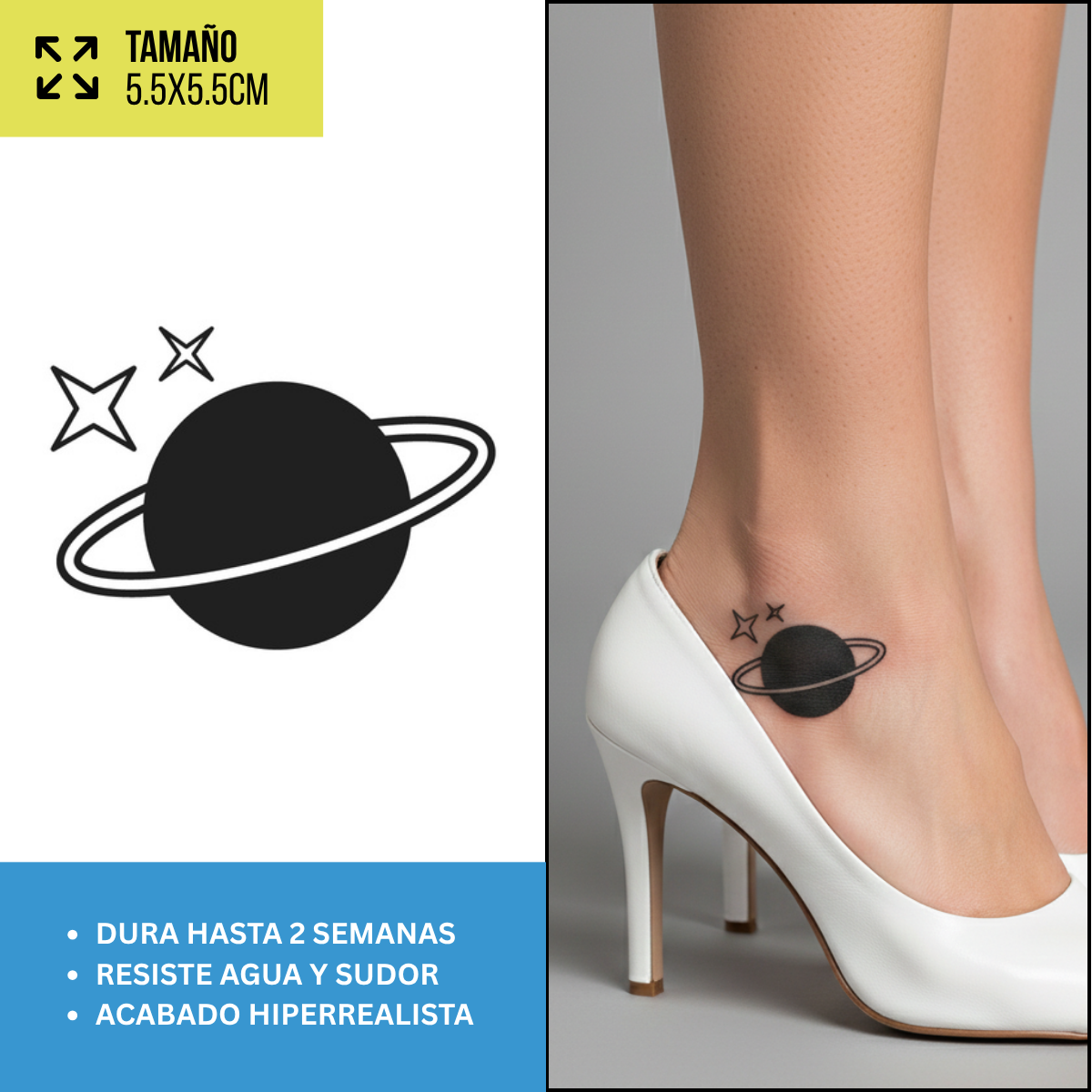 Tatuajes Temporales Sol, Luna y Estrellas  | Hombre y Mujer