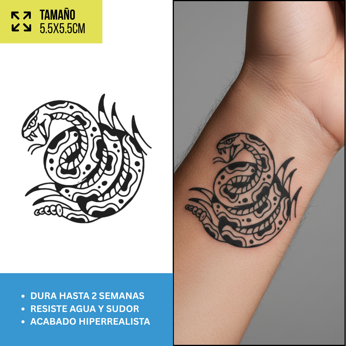 Tatuajes Temporales Serpientes, Dragones y Blackwork  | Hombre y Mujer