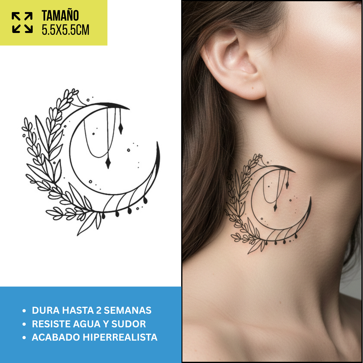 Tatuajes Temporales Sol, Luna y Estrellas  | Hombre y Mujer