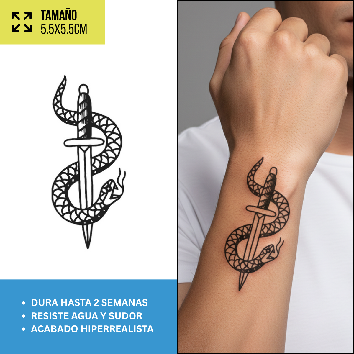Tatuajes Temporales Serpientes, Dragones y Blackwork  | Hombre y Mujer