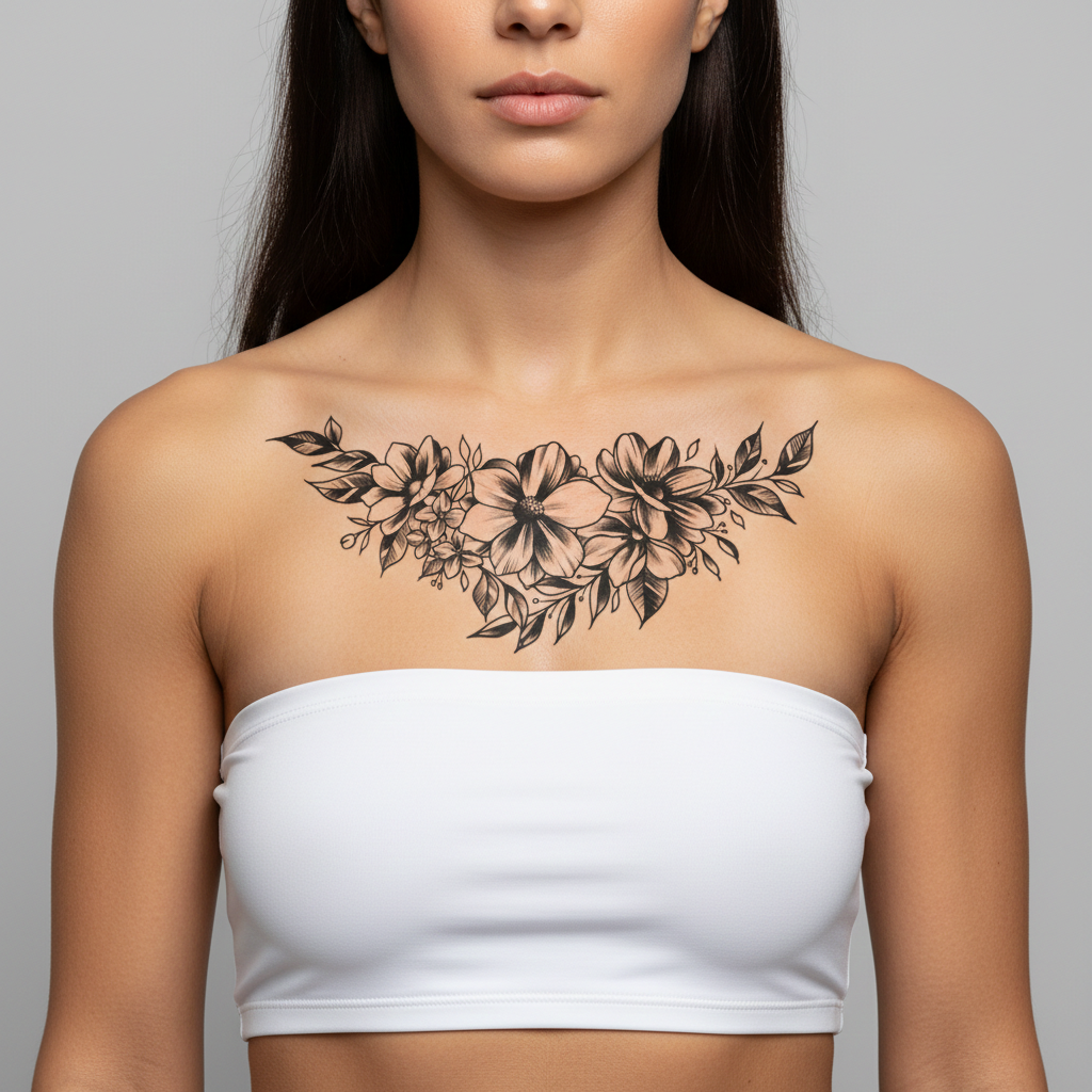 Tatuaje Tórax Composición Floral