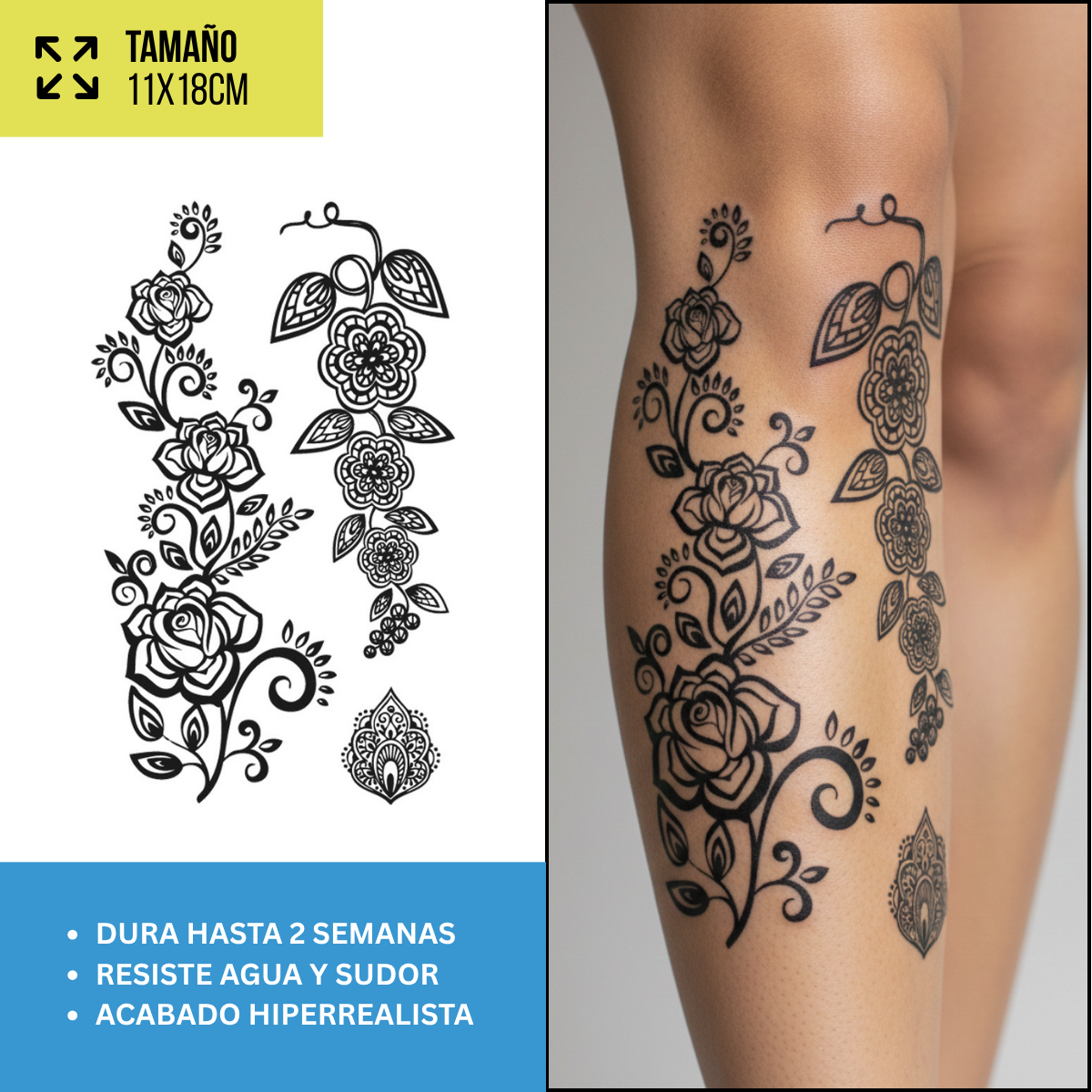 Tatuajes Temporales Florales Clásicos | Diseños Realistas