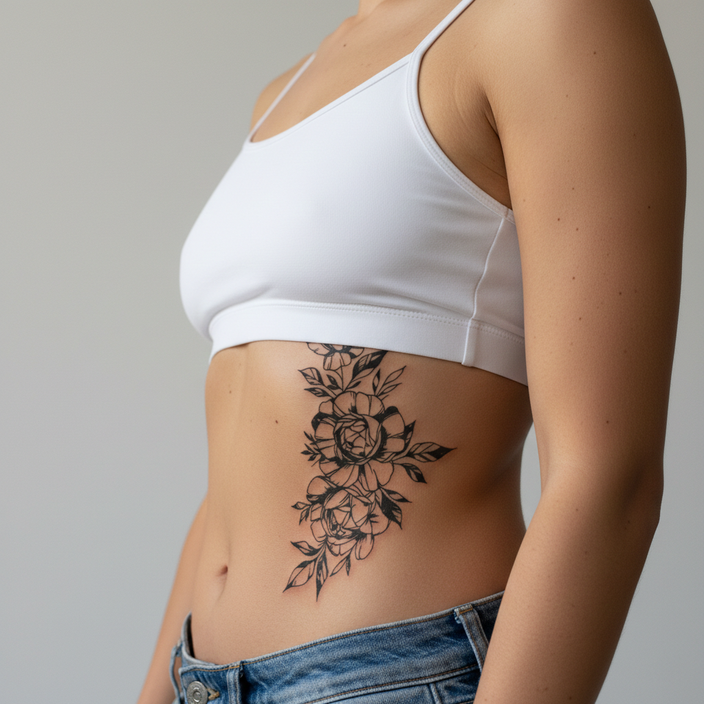 Tatuaje Peonías Lineales