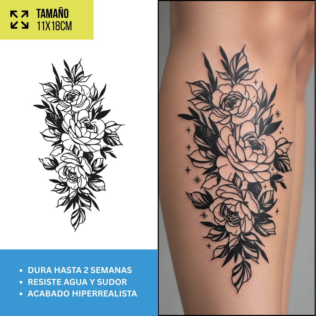 Tatuajes Temporales Florales Clásicos | Diseños Realistas