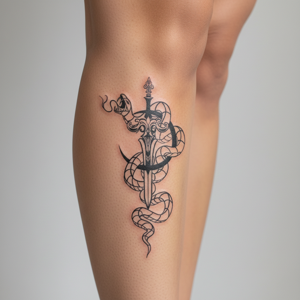 Tatuaje Daga con serpiente