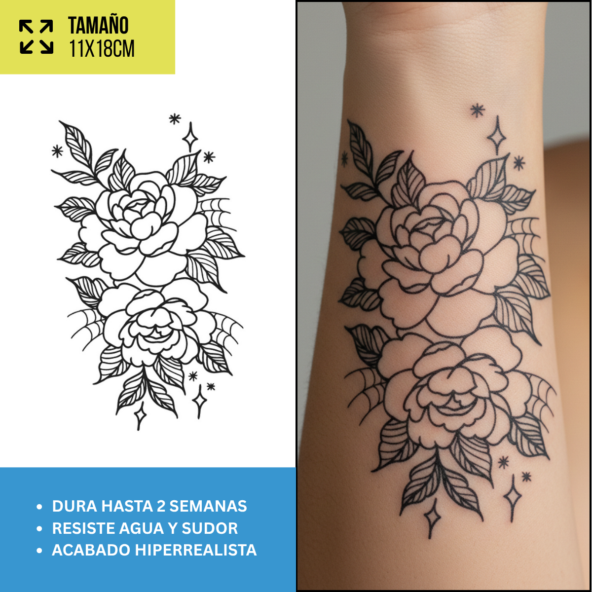 Tatuajes Temporales Florales Clásicos | Diseños Realistas