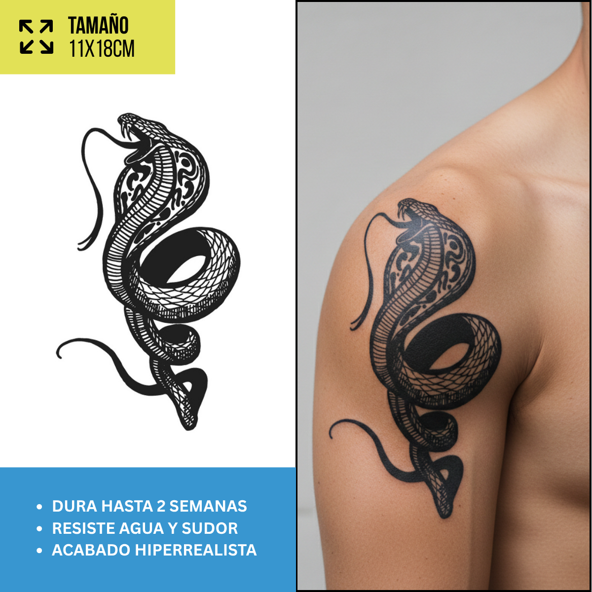 Tatuajes Temporales Serpientes & Cobras | Diseños Realistas