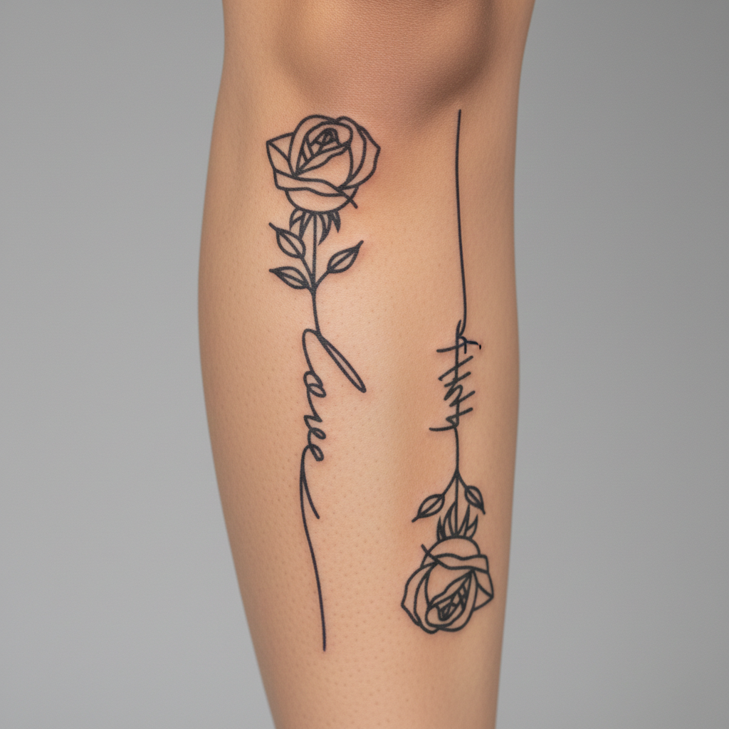 Tatuaje Rosa en líneas