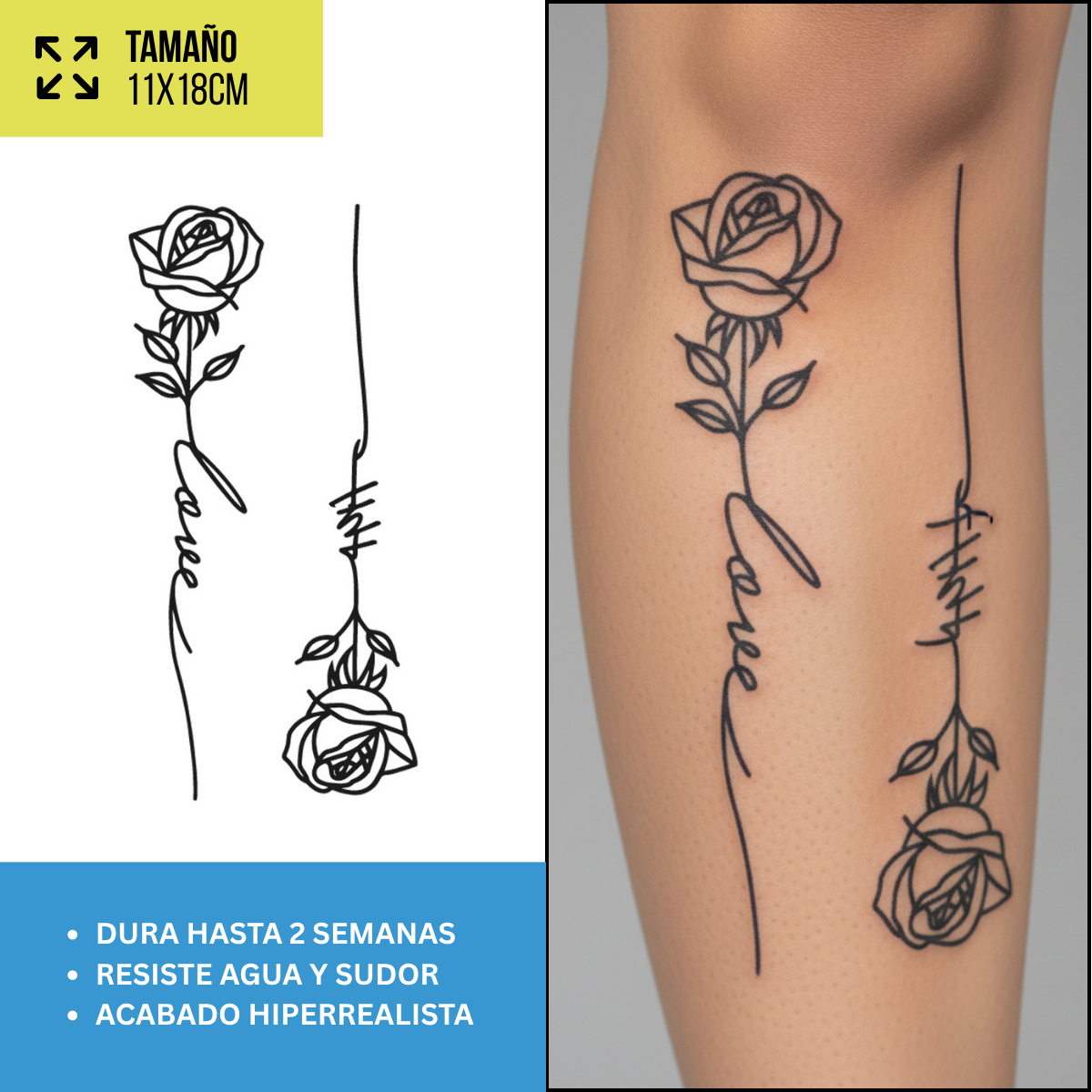 Tatuajes Temporales Florales Fine Line | Diseños Realistas