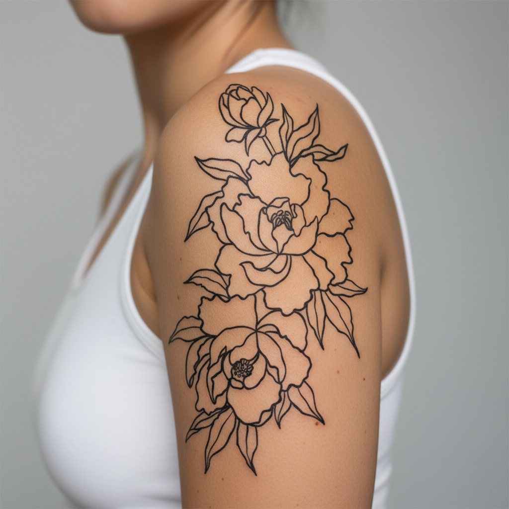 Tatuaje Peonías Ilustradas