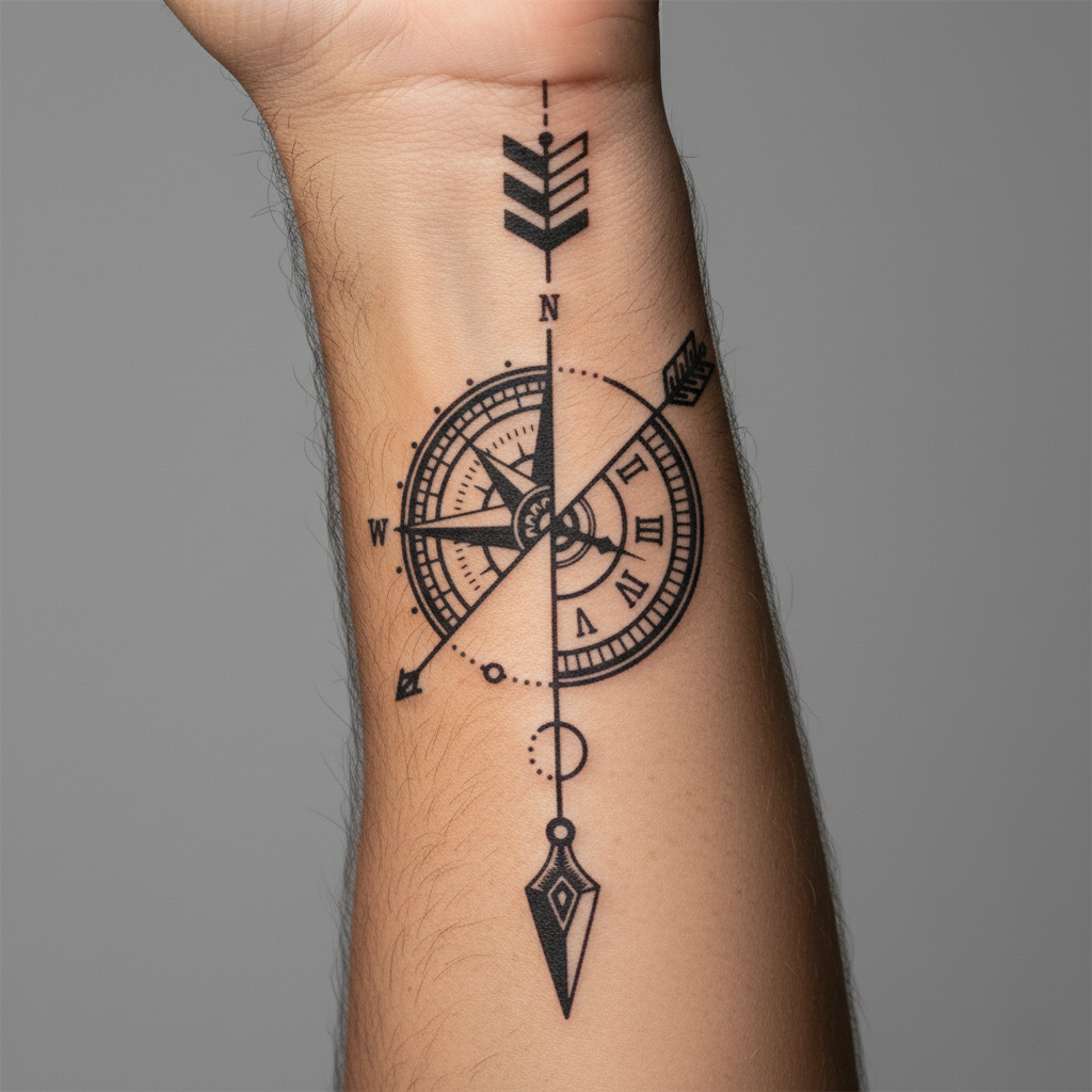 Tatuaje Brújula Geométrica
