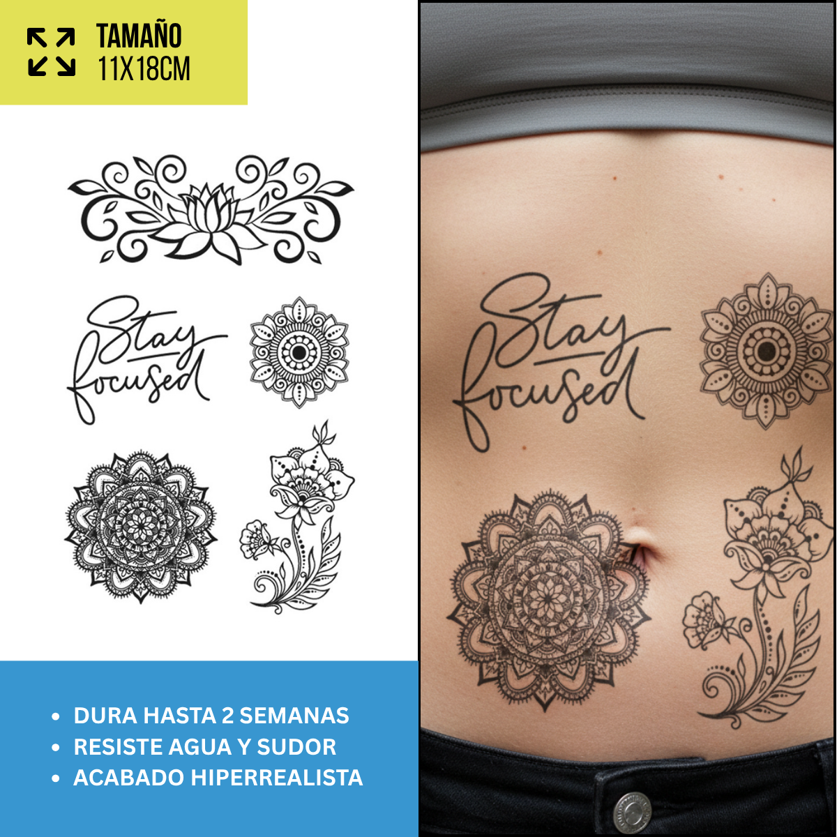 Tatuajes Temporales Florales Fine Line | Diseños Realistas
