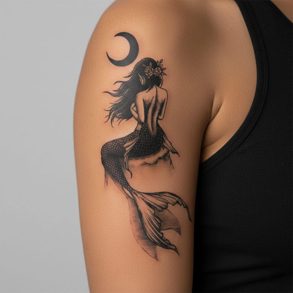 Tatuaje Sirena bajo la luna