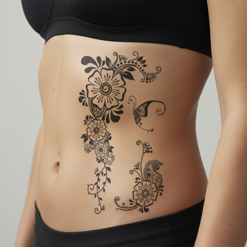 Tatuaje Flores y Mariposa