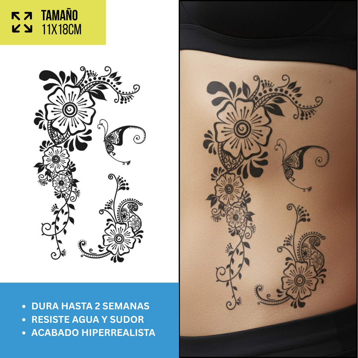 Tatuajes Temporales Florales Clásicos | Diseños Realistas