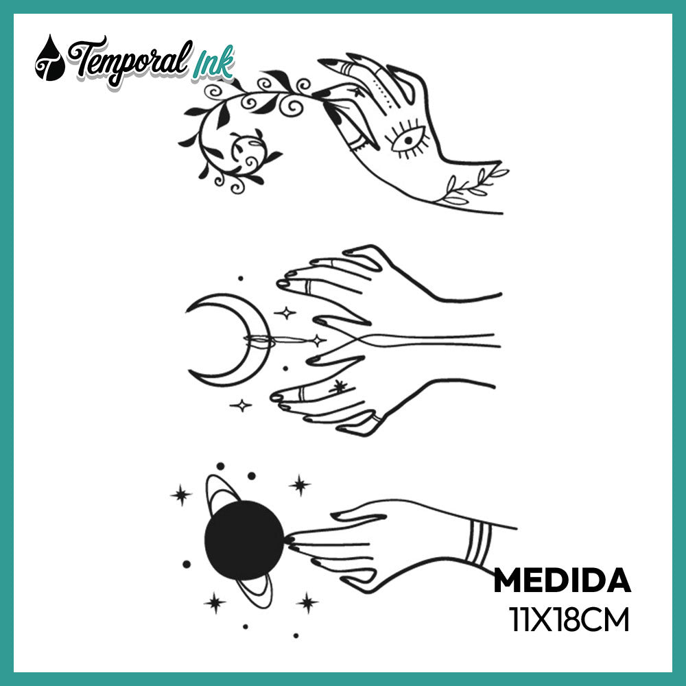 Tatuaje Manos cósmicas