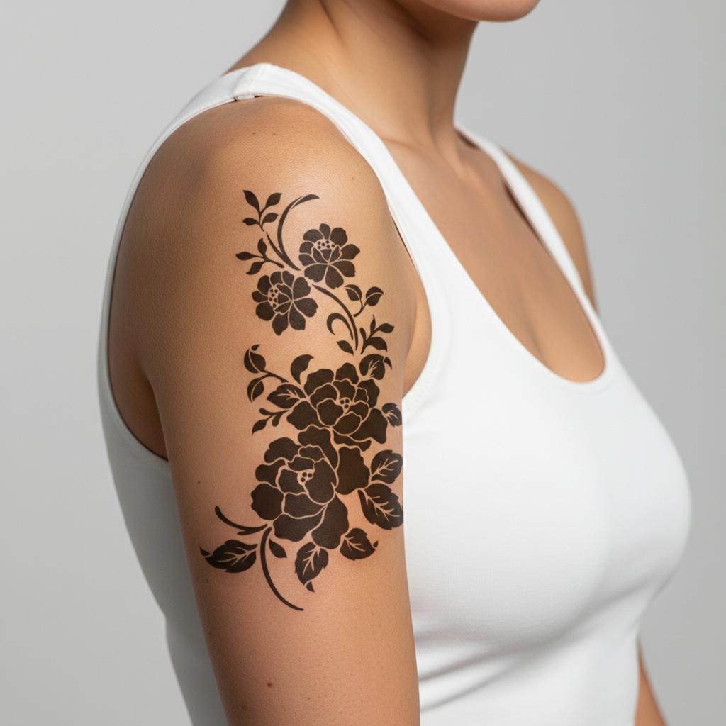 Tatuaje Ramo floral en silueta