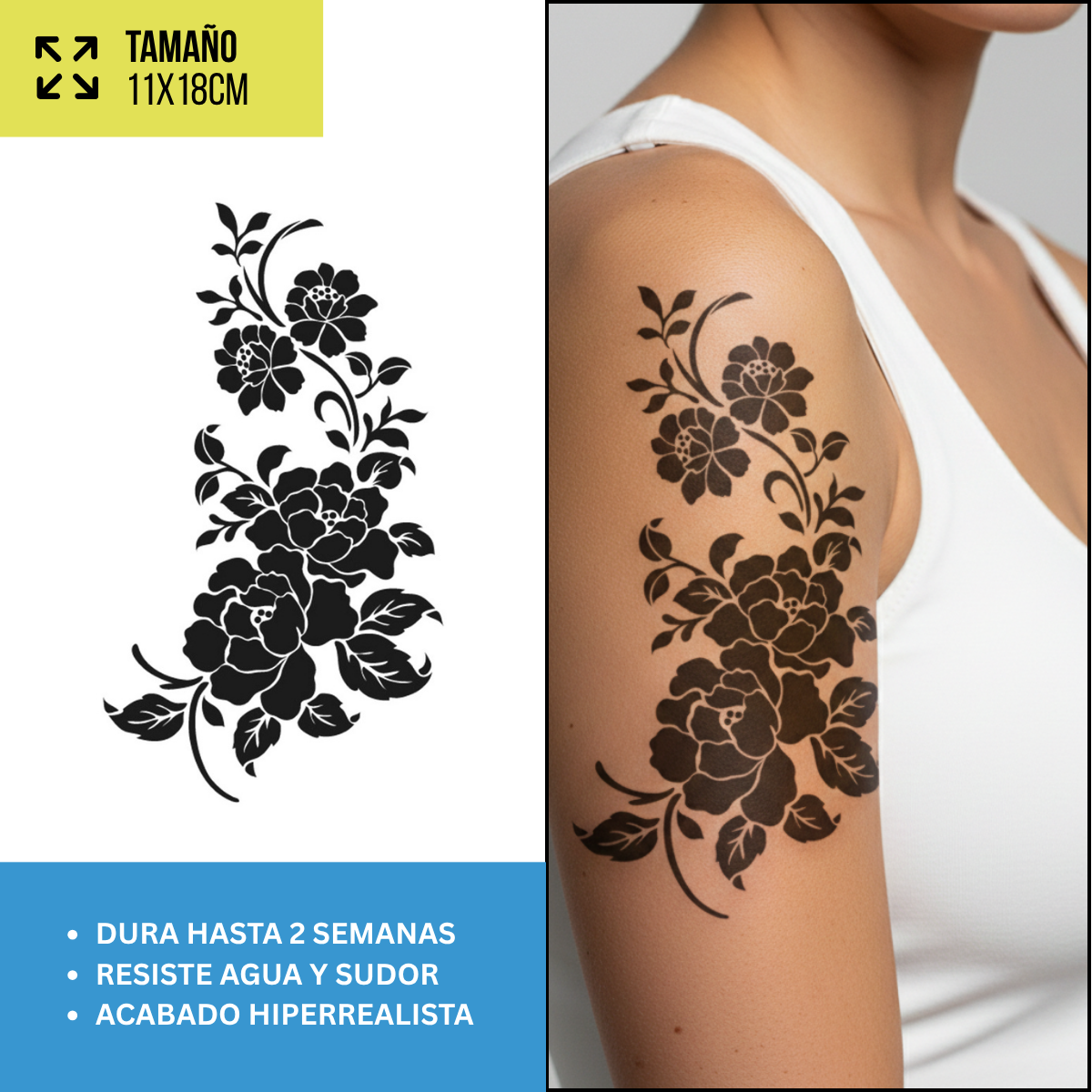 Tatuajes Temporales Florales Fine Line | Diseños Realistas