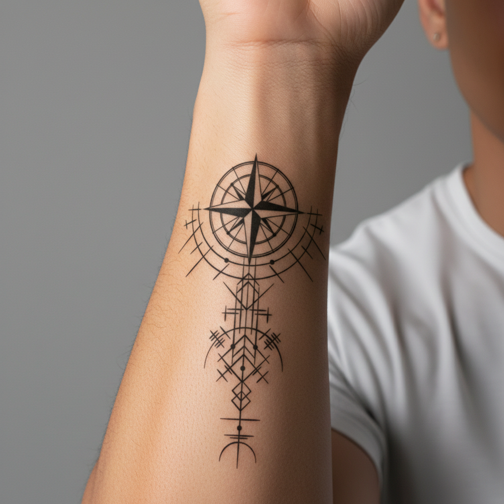 Tatuaje Brújula geométrica