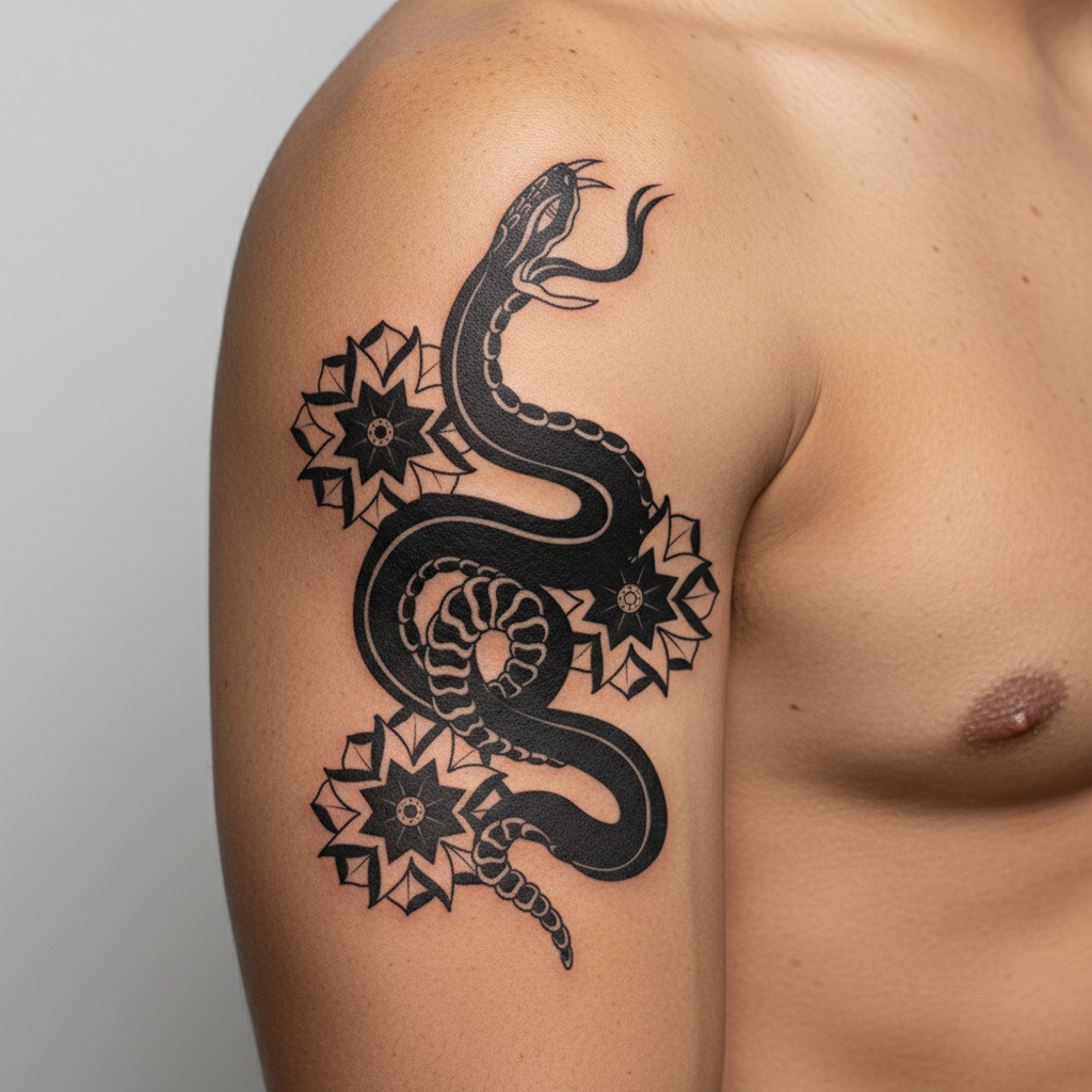 Tatuaje Serpiente con flores